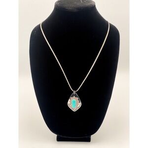 Vtg Southwestern-Style Pendant Necklace with Turquoise Color – Unmarked Metal